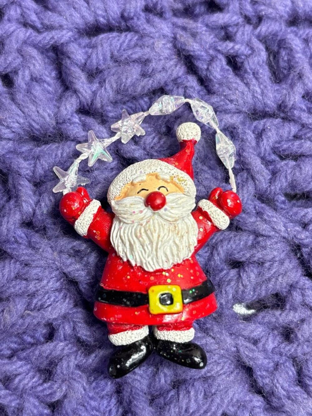 Santa Brooch Iridescent Stars 2 1/4"